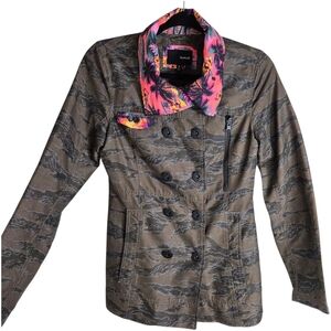 Hurley Camo Double-Breasted Utility Jacket Tropical Collar Size Small